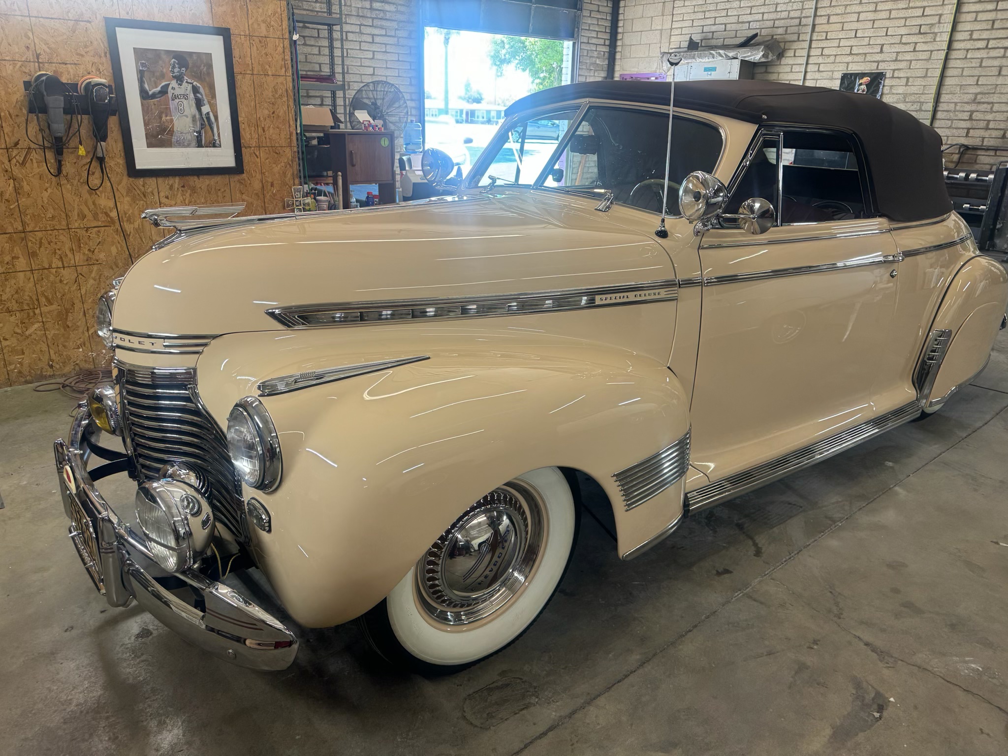 Cream convertible indoors.